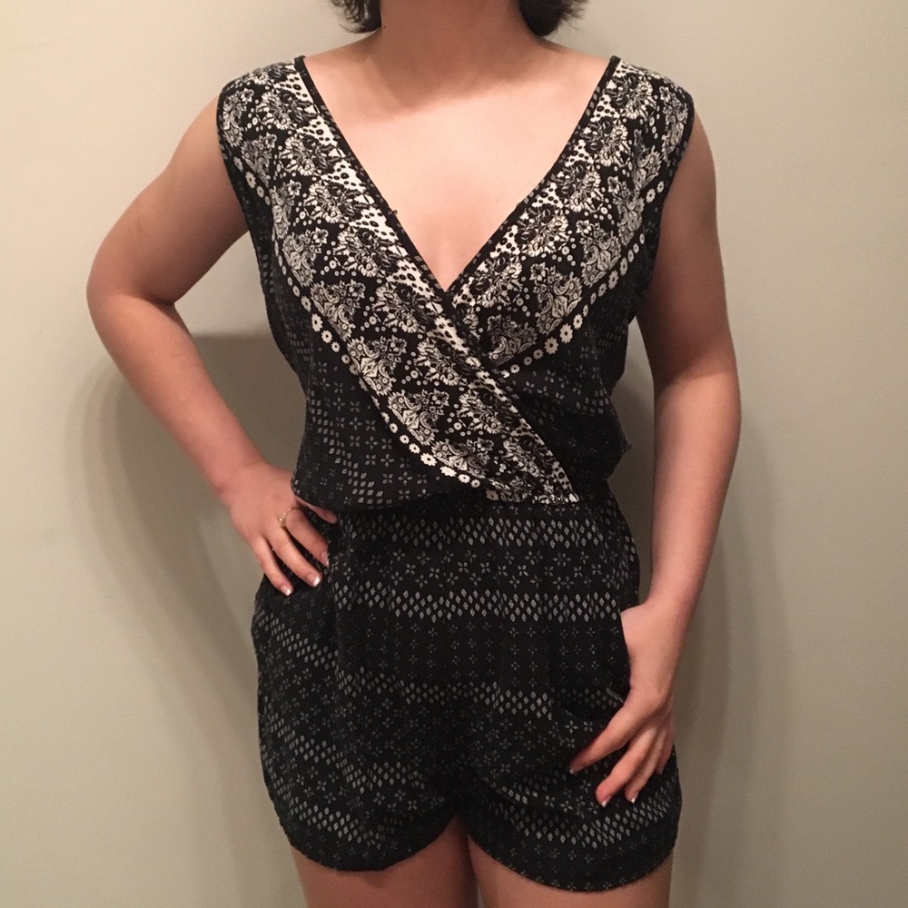 Black & White Paisley Floral Romper